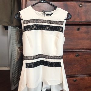 White peplum tank top with black lace